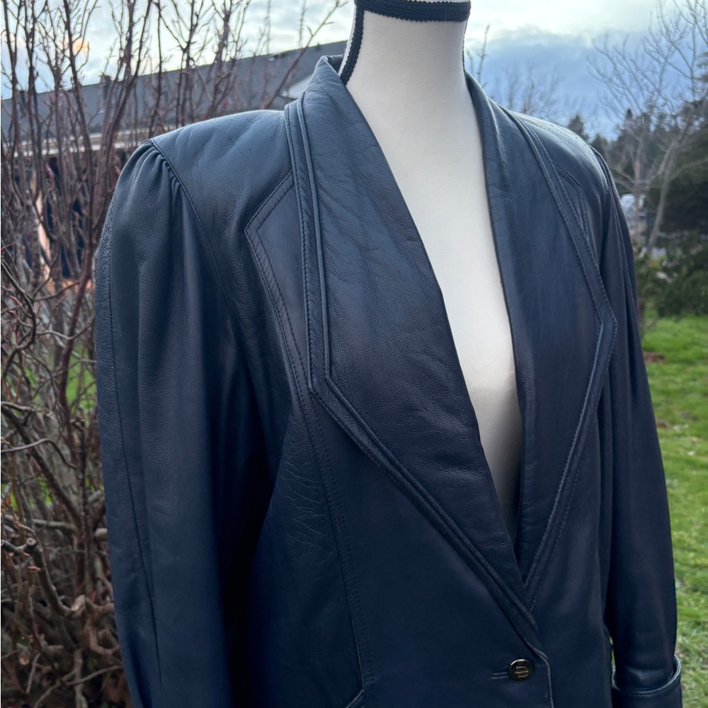 Vintage Mary Laurens genuine leather blazer in a rich deep blue tone. Sz M - Picture 2 of 11